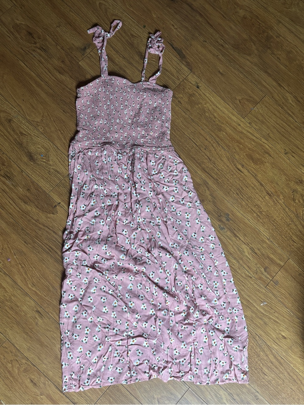 Charlotte Russe Pink Floral Smocked Sundress with Tie Straps